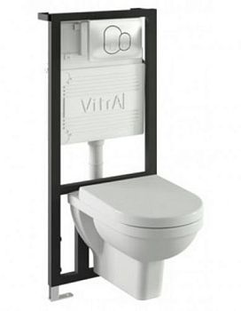 Form 300 комплект: подвесной унитаз, сиденье микролифт, инсталляция, кнопка глянцевый хром Vitra в Пятигорске