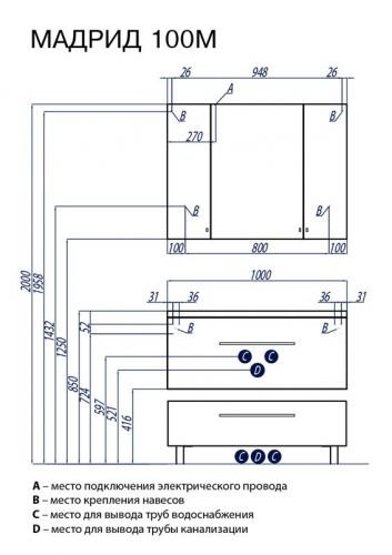 Комод с ящиком МАДРИД 100 М Акватон 1A127903MA010 997x250x441мм в Пятигорске