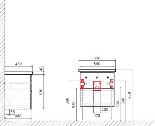 Тумба с раковиной STWORKI Колдинг 60, антрацит, с раковиной Moduo 40 RING, столешница серая матовая в Пятигорске