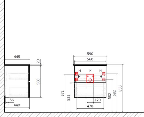 Тумба с раковиной STWORKI Колдинг 60, антрацит, с раковиной Moduo 40 RING, столешница серая матовая в Пятигорске